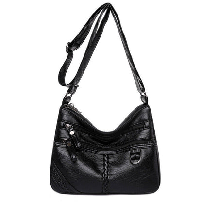 Women's Soft Leather Shoulder Bags Multi-Layer Shopper Bag Crossbody Handbag