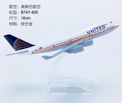 16cm United Boeing 747-400 Passenger Airplane Diecast Plane Metal Aircraft Model