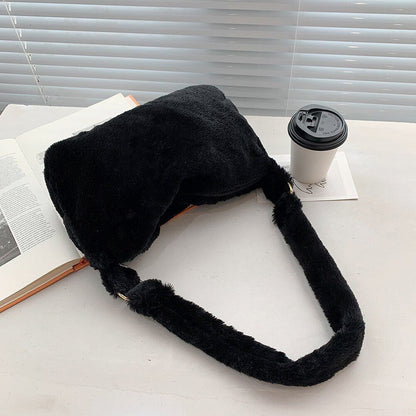 Cow Print Underarm Bag Soft Plush Pink Small Fluffy Shoulder Purse 25*17*7 CM