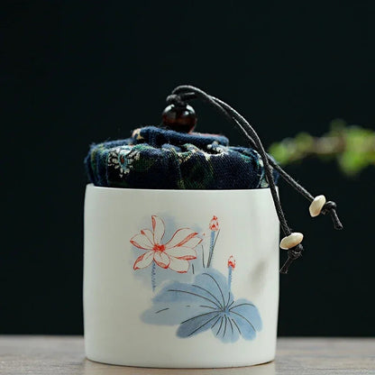 Ceramic Tea Caddy Tieguanyin Storage Tank Portable Travel Tea Box Sealed Tea Jar
