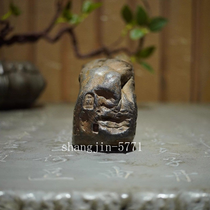 Old Stone Carved Buddha Statue Zen Buddhism Belief Home Office Decor