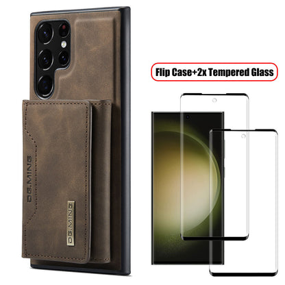 For Samsung Galaxy S23 Plus Leather Case Cover Wallet Card Holder Tempered Glass