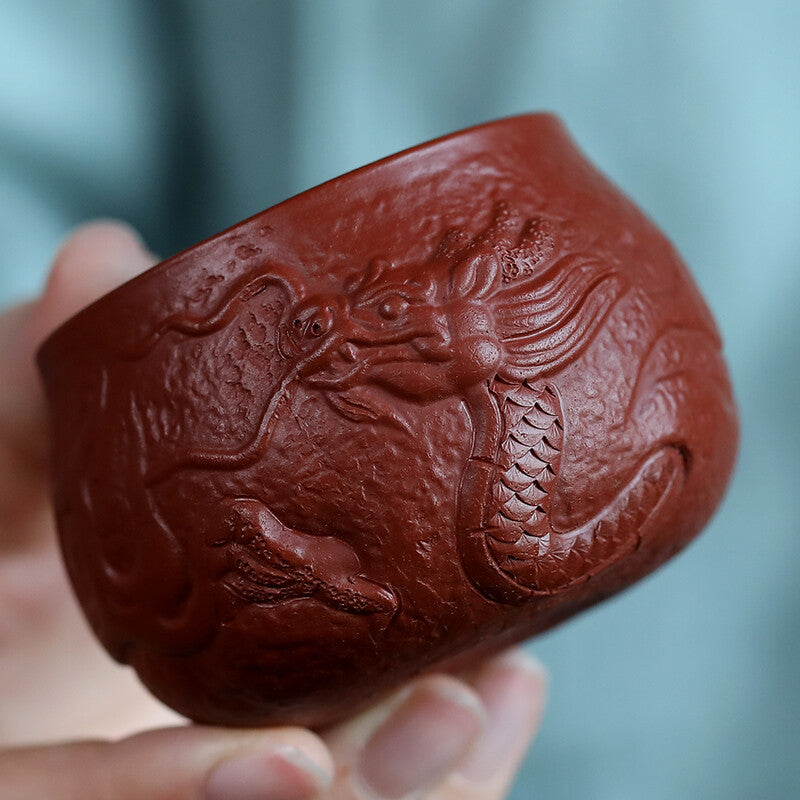 Handmade Tea Cup Dragon Carved Relief Authentic Yixing Zisha Master Cup Of Tea