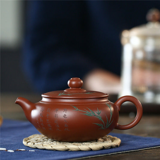 240ML Yixing Zisha Pottery Dahongpao Clay 14 Infuser Holes Bamboo Tea Pot Teapot