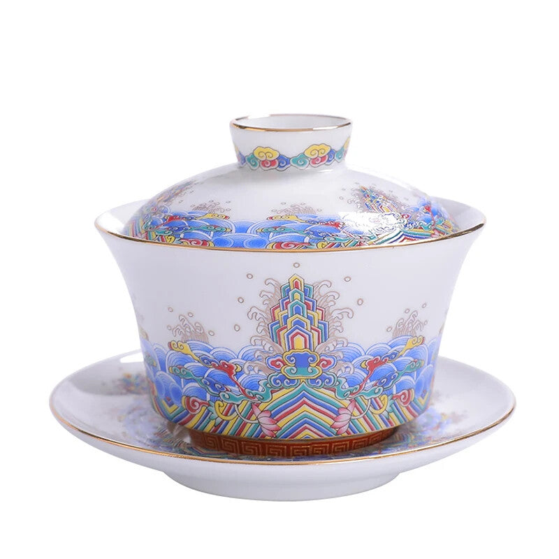 240ml Chinese Ceramic Gaiwan Enamel Sancai Gaiwan Large Single Teacup