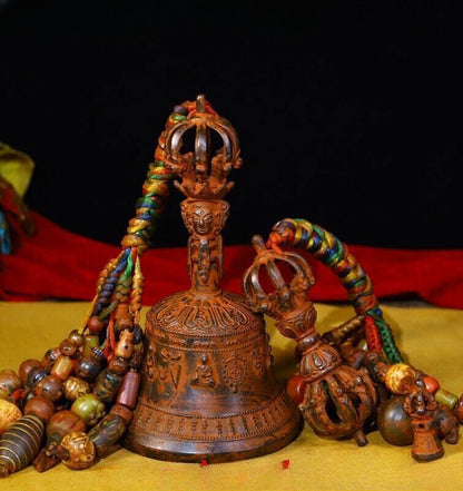 Tibet bronze Bell Chung chimes clock Vajra Dorje Phurpa Exorcism Talisman set