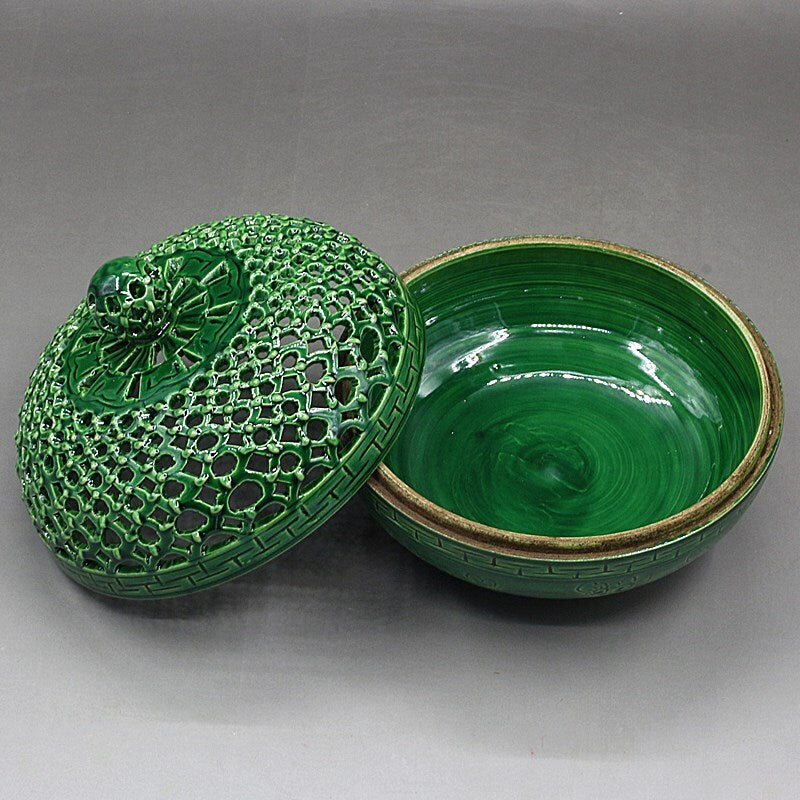 Chinese Antique Porcelain Emerald Green Glaze Hollow Rotating Incense Burner