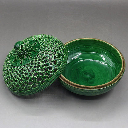 Chinese Antique Porcelain Emerald Green Glaze Hollow Rotating Incense Burner