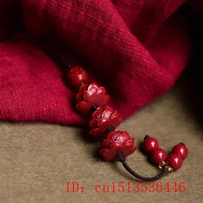 Buddhism Cinnabar Lotus Key Chain Organic Jewellery Carved Fashion Chinese