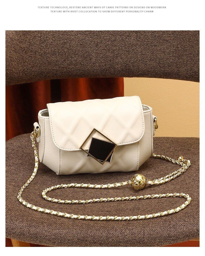 Cowhide Retro Single Chain Real Leather Bag Shoulder Messenger Small Golden Ball