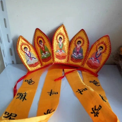 Five Buddha Crown, High-Quality Ribbon, Dharma Hat Buddha Hat, Buddhist Products