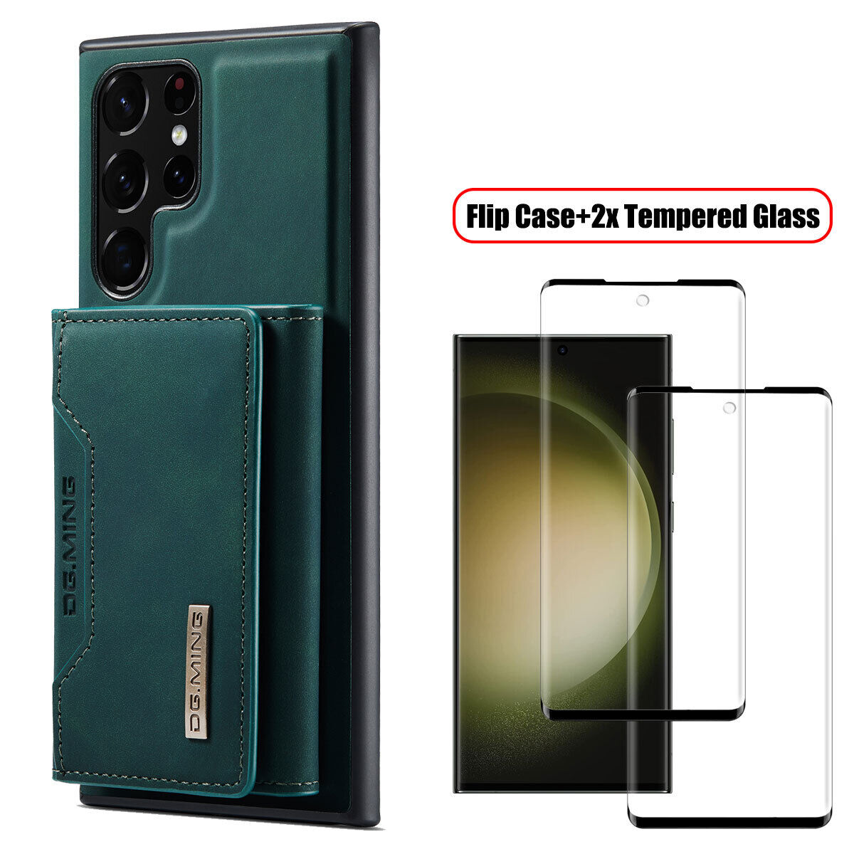 For Samsung Galaxy S23 Plus Leather Case Cover Wallet Card Holder Tempered Glass