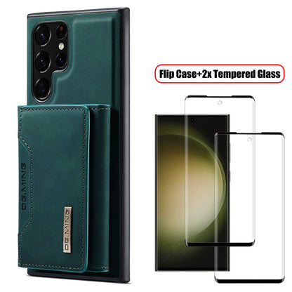 For Samsung Galaxy S23 Plus Leather Case Cover Wallet Card Holder Tempered Glass