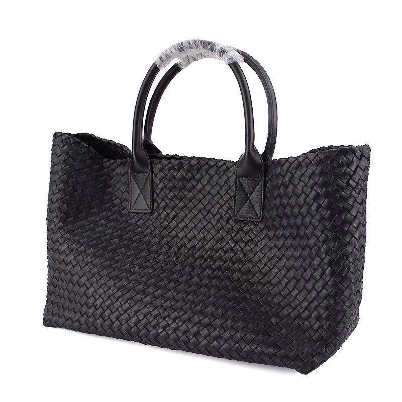 Tote Synthetic Leather Knitting Shoulder Shopper Bag Woven Large Purse Black 1PC