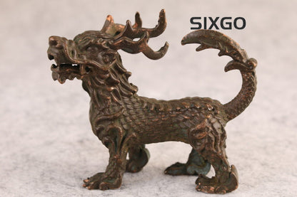 Chinese Collection Handmade cast kirin figure Statue table decoration tea pet