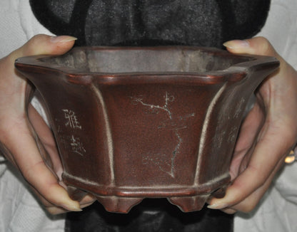 7" Chinese yixing zisha pottery calligraphy orchid flower pot Bonsai Potted pots