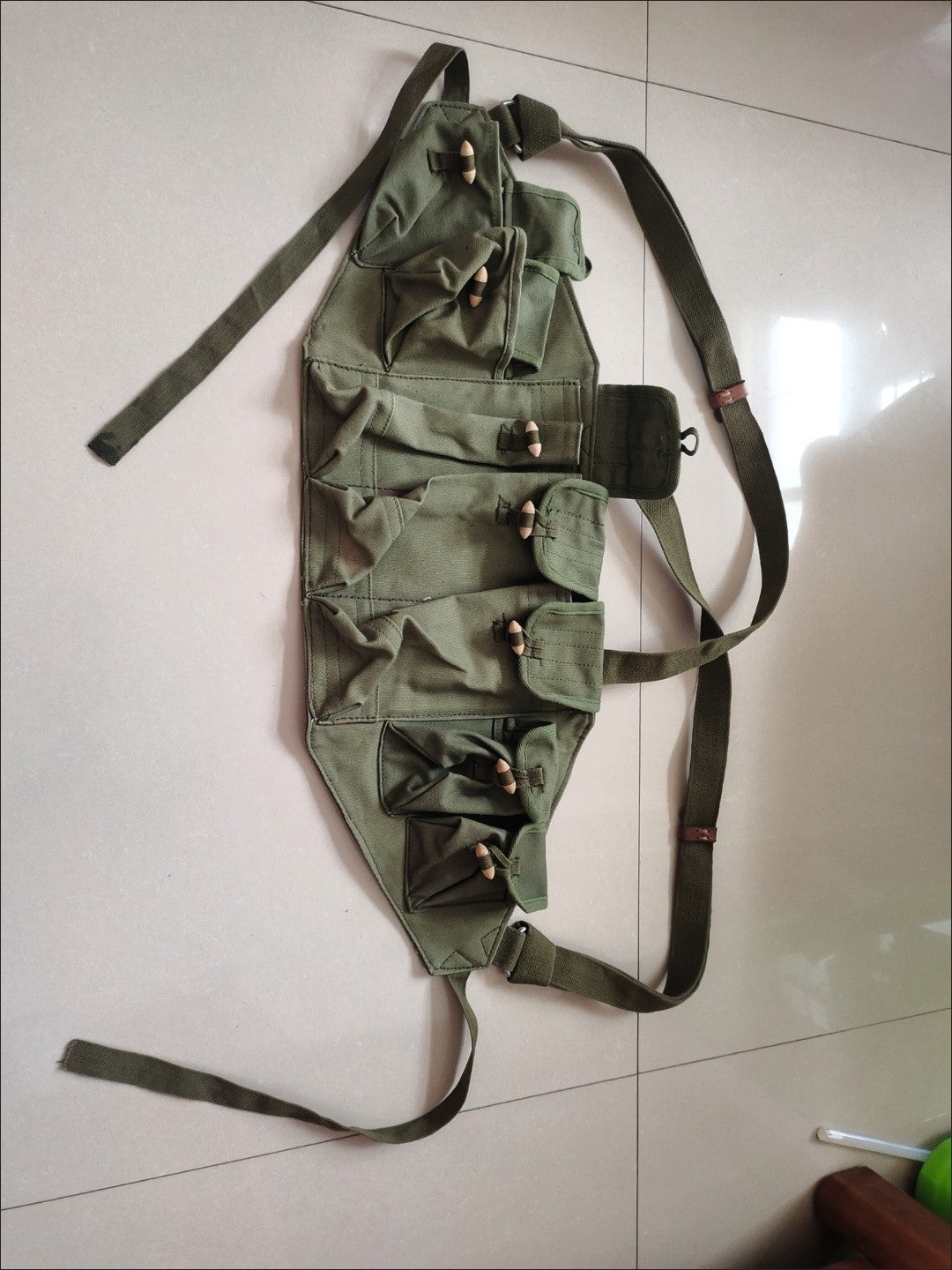 1956 Vintage Canvas Tactical Vest Chest Hanging Pouch Military Collectible