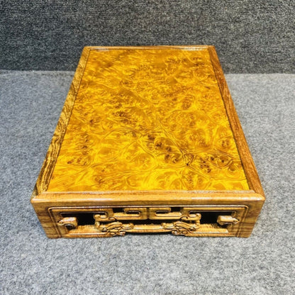 Golden Camphor Burl Wood Carved Base 32×22×7cm Display Stand