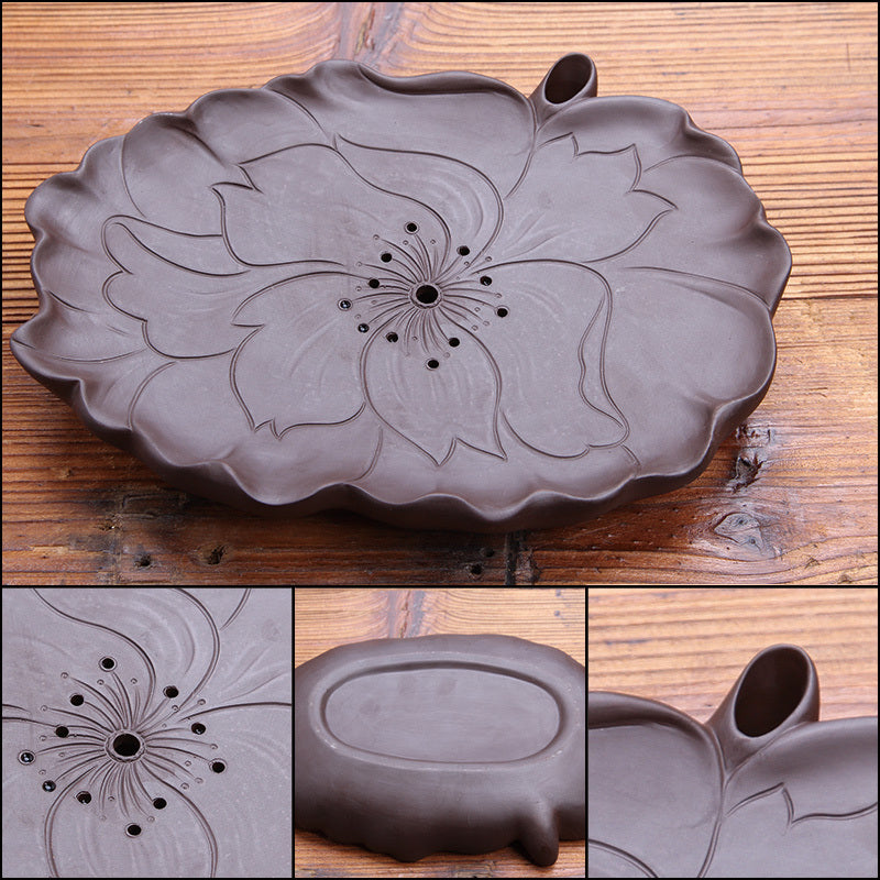 Reservoir Tea Tray Small Tea Plate Yixing Zisha Holder For Tea Set Lotus Design