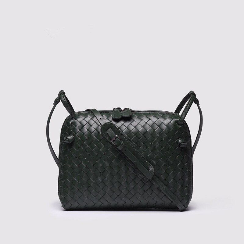 Woven Square Bag Genuine Leather Small Purse Single Shoulder Bag Crossbody Pouch