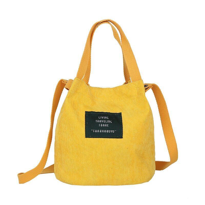 Retro Corduroy Canvas Simple Literary Shoulder Bucket Cloth Bag Purse 19*20*12CM