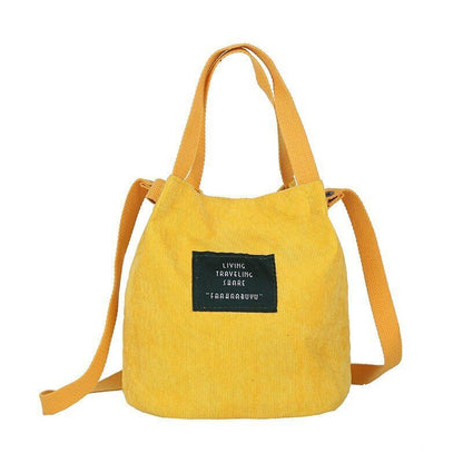 Retro Corduroy Canvas Simple Literary Shoulder Bucket Cloth Bag Purse 19*20*12CM