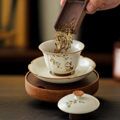 180ml Exquisitely Ceramics Ru Kiln Gaiwan Tea Bowl Tea Set Chinese Retro