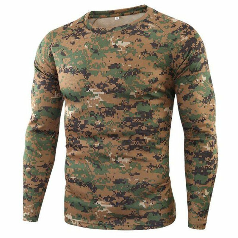 Tactical Camouflage T-Shirt Breathable Long Sleeve Outdoor Sport Hunting Camping