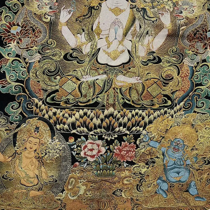 35" Tibetan Buddhism Embroidery Four-armed Guanyin Buddha Thangka Worship Hall