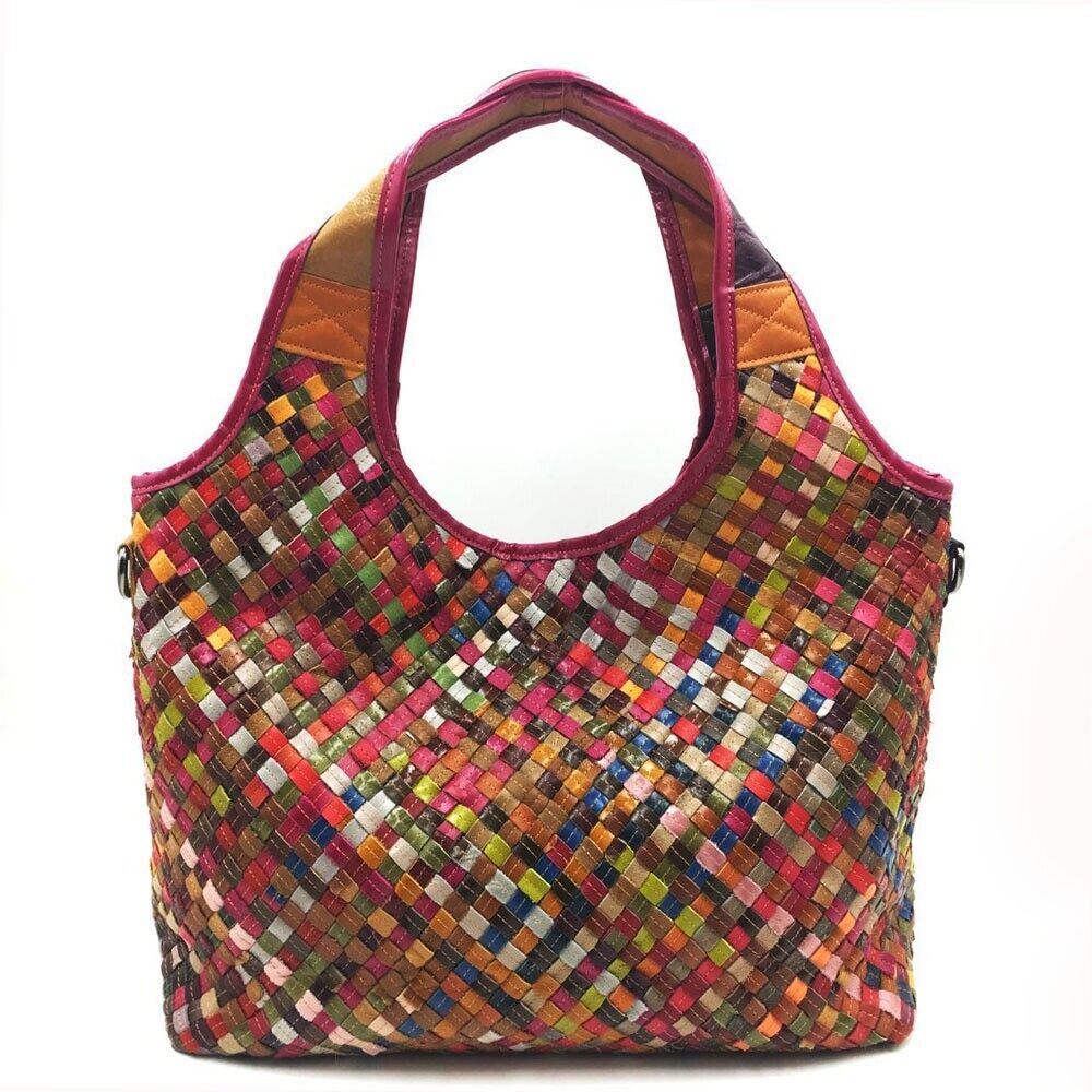 Genuine Leather Multi-color Handbag, Desinger Pure Handmade Weaving Shoulder Bag