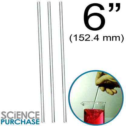 3 Pack Glass Stirring Rod - 6" Long, 5mm Diameter
