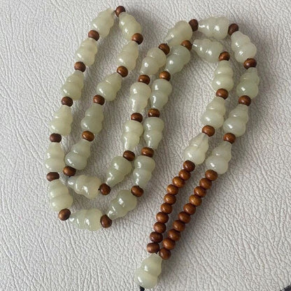 Natural Jade Gourd Pendant Necklace Hand Carved Jade Beaded Chain Jewelry