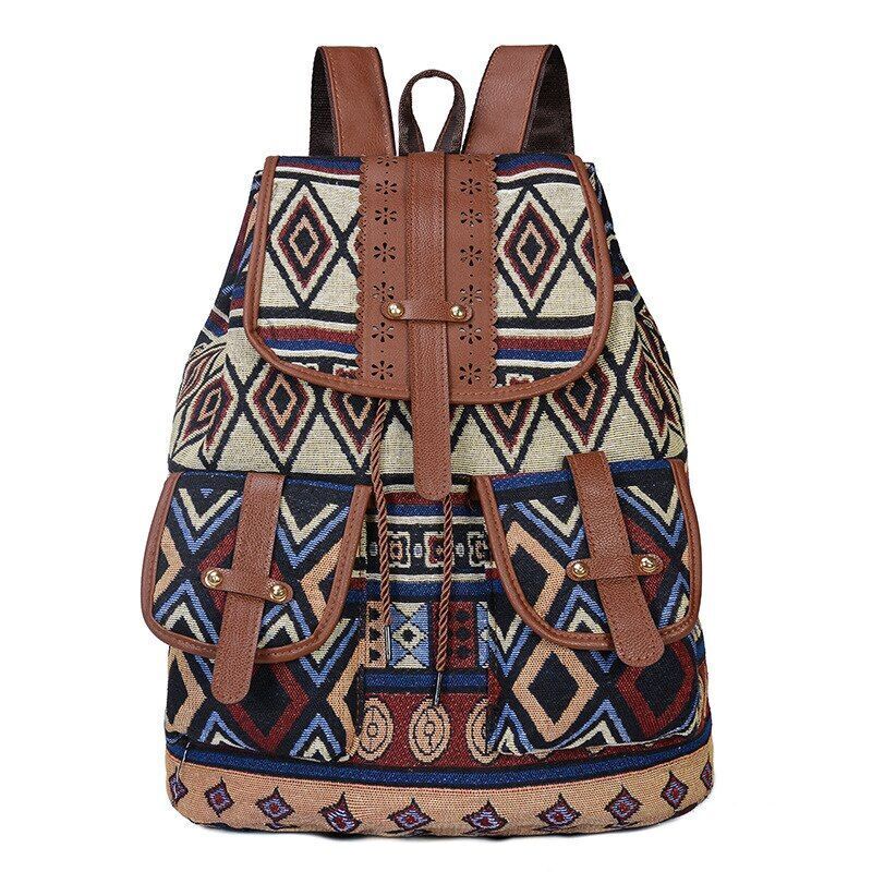 Backpack Retro Pattern Canvas Bag Fashion Travel Drawstring Multifunctional Bags