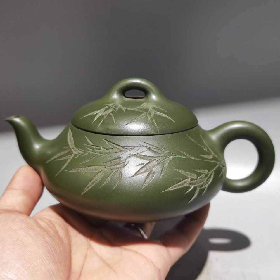 Chinese Yixing Purple Clay Teapot Zisha Handmade Ceramic Carving Bamboo Teaware