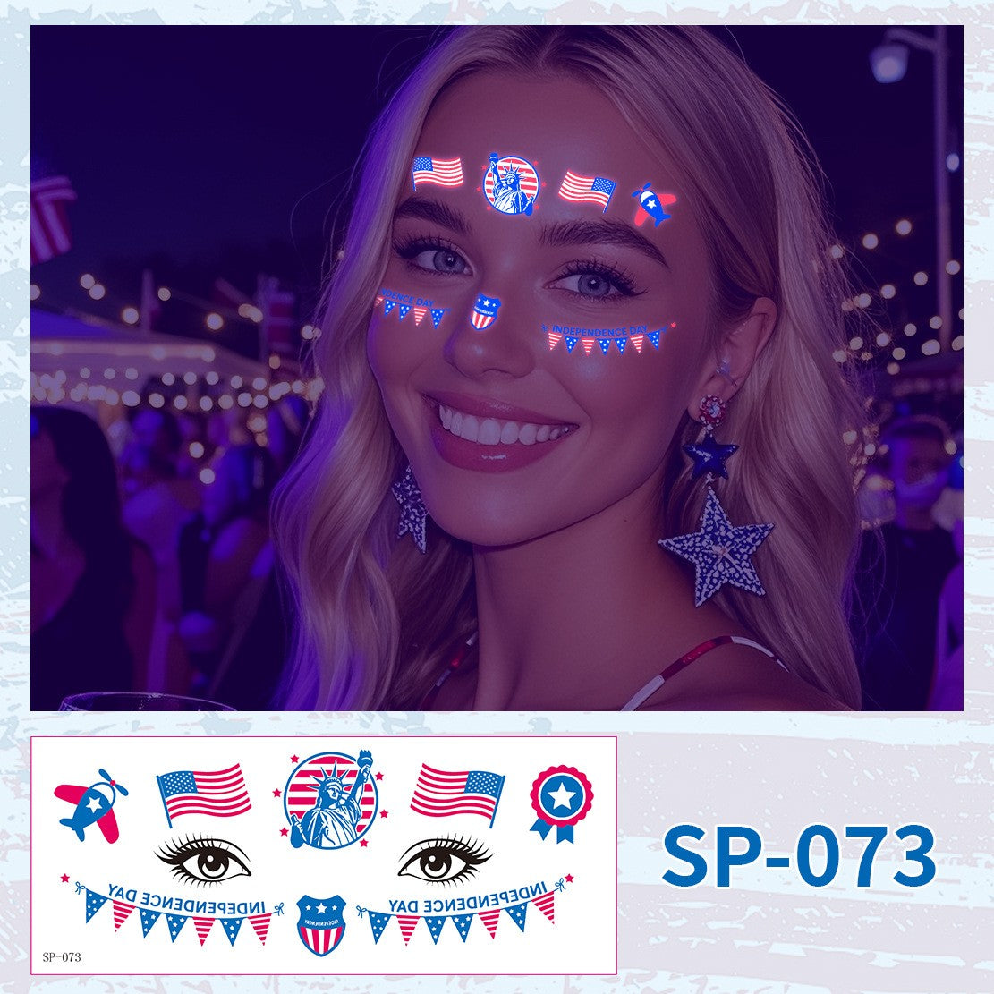 USA Party Neon Dance Glow Fluorescent Face Stickers Tattoo Stickers160*65mm