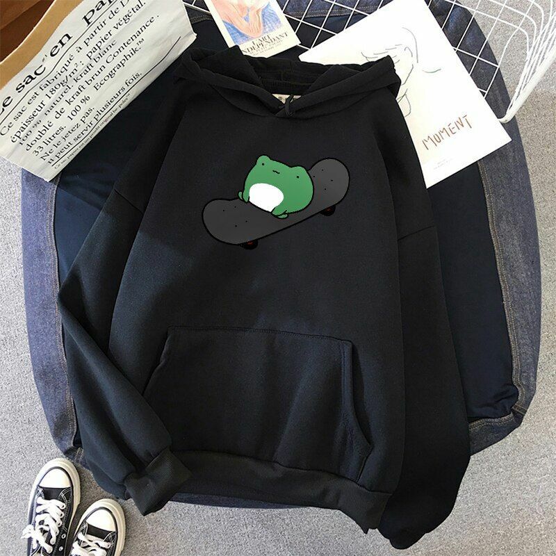 Oversized Sweatshirt Skateboard Frog Men Women's Hoodies Harajuku Warm Pullover