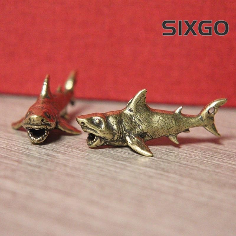 1pc Brass Shark Animal Figurines Miniatures Desktop Ornament Home Decoration
