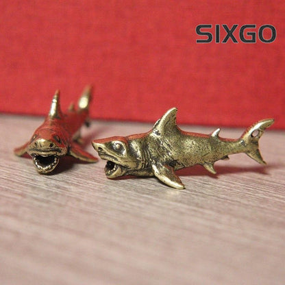 1pc Brass Shark Animal Figurines Miniatures Desktop Ornament Home Decoration