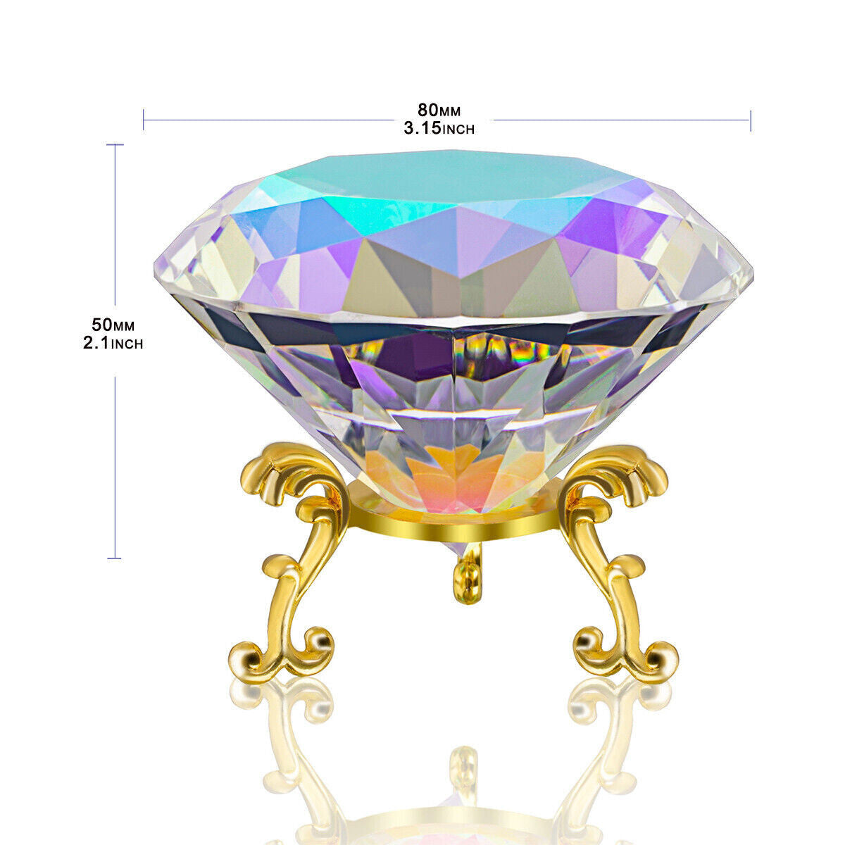 80MM Color AB Coated Crystal Diamond Paperweight With Stand Jewel Wedding Decor