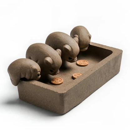 Purple Clay Tea Pet Little Pigs Drink Water 12cm Kung Fu Tea Set Home Decor