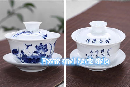 Tea Bowl Porcelain Gaiwan Tea Cup Saucer Lid Handpainted Bowl Cup China Tureen