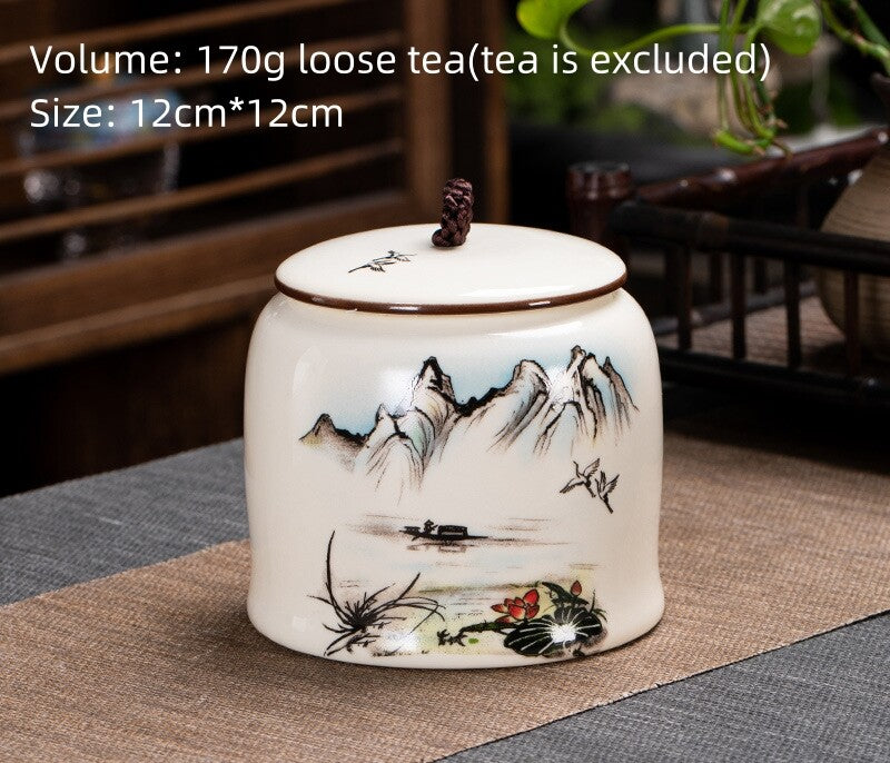 Chinese Canister Porcelain Jug With Lid Sealed For Loose Tea Small Size Ceramic