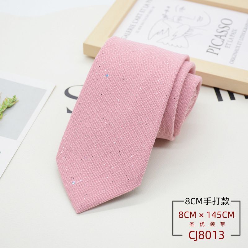 Men Neckties 8cm Width Shiny Linen Cotton Solid Sequin Women Neckwear Casual Tie