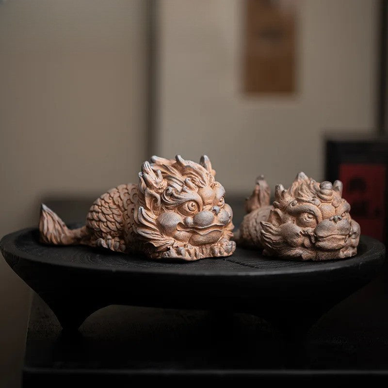 Rock Mud Fortune Kylin Tea Pet Vintage Landscaping Tea Statue Ornaments Craft
