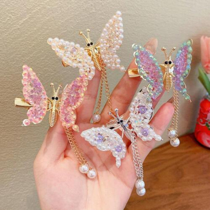 Moving Butterfly Pearl Hair Clips Flying Shiny Rhinestone Hairpin Barrettes Best