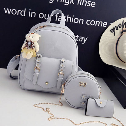 Leather Three Piece Backpack Sets Women Fashion Leather Backpack Card Holder 1PC