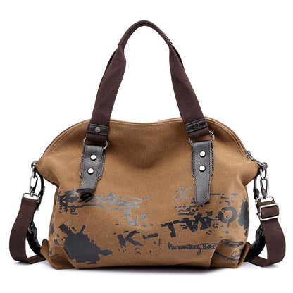 Canvas Shoulder Bags Vintage Graffiti Print Handbags Shoulder Purse Totes Bags