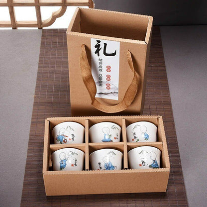 6Pcs Hand Painted Ceramic Kung Fu Tea Set Bowl Chinese Porcelain Creative Gifts