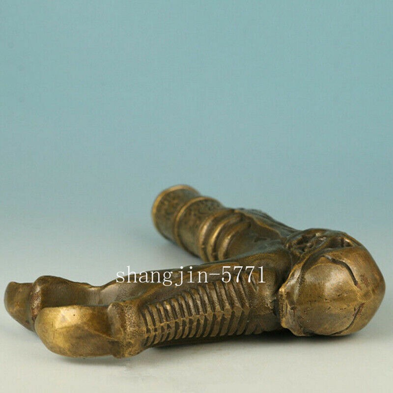 Antique Collection Bronze Handmade Casting Devil Skull Statue Walking Stick Head