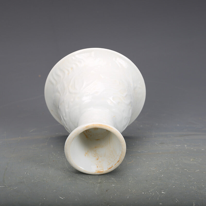 4.3" Chinese Yuan Nightlight Porcelain White Glaze Animal Dragon High Foot Cup